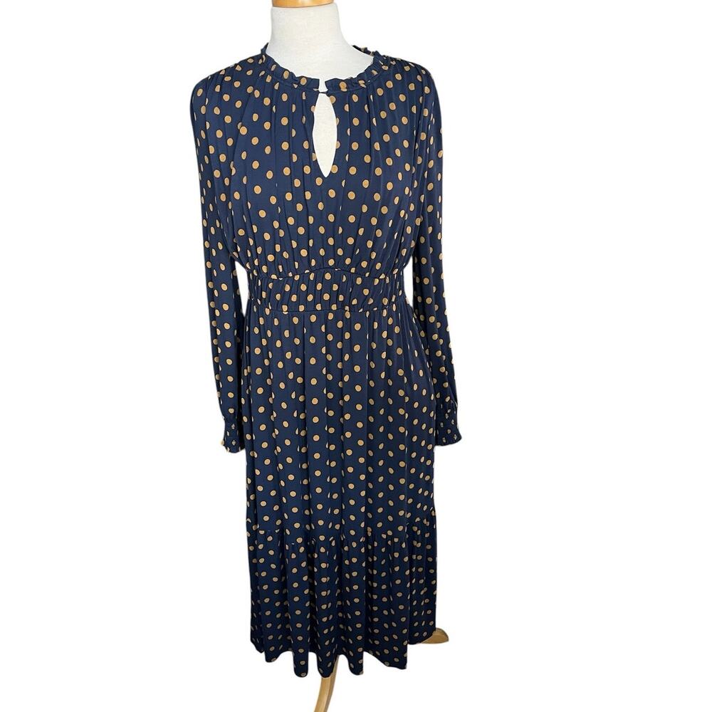 Boden Rosanna Long Sleeve Tea Dress Polka Dot Ruched Pockets Stretchy Modest 12R - Picture 4 of 14